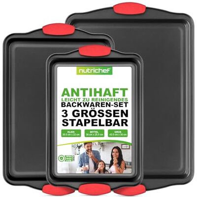 NutriChef Backblech Set 3-teilig – Antihaft Backform rechteckig stapelbar aus Kohlenstoffstah Spülmaschinenfest Hitzebeständig bis 230°C Auflaufform & Kuchenform Set NutriChef Backblech Set 3-teilig – Antihaft Backform rechteckig stapelbar aus Kohlenstoffstah Spülmaschinenfest Hitzebeständig bis 230°C Auflaufform & Kuchenform Set