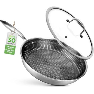 NutriChef Edelstahlpfanne 31 cm mit Deckel – Antihaft Bratpfanne Induktion Kratzfest spülmaschinengeeignet ofenfest und für Metallutensilien geeignet, Gemischt NutriChef Edelstahlpfanne 31 cm mit Deckel – Antihaft Bratpfanne Induktion Kratzfest spülmaschinengeeignet ofenfest und für Metallutensilien geeignet, Gemischt