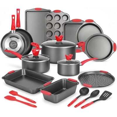 NutriChef Töpfe & Pfannen Set, 21-teiliges Antihaft Koch und Backset inkl. Muffinform, Brot & Pizza Blech, Utensilien, für Gas-, Elektro- & Keramik, für Moderne Haushalte & Hobbybäcker, Schwarz NutriChef Töpfe & Pfannen Set, 21-teiliges Antihaft Koch und Backset inkl. Muffinform, Brot & Pizza Blech, Utensilien, für Gas-, Elektro- & Keramik, für Moderne Haushalte & Hobbybäcker, Schwarz