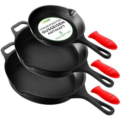 NutriChef Pfannenset 3-teilig 20/25/30 cm– Gusseisenpfanne Induktion mit Tropfrand und abnehmbaren Silikongriffen, Antihaft, Spülmaschinengeeignet, PFAS-frei, für Vielseitiges Tägliches Kochen NutriChef Pfannenset 3-teilig 20/25/30 cm– Gusseisenpfanne Induktion mit Tropfrand und abnehmbaren Silikongriffen, Antihaft, Spülmaschinengeeignet, PFAS-frei, für Vielseitiges Tägliches Kochen