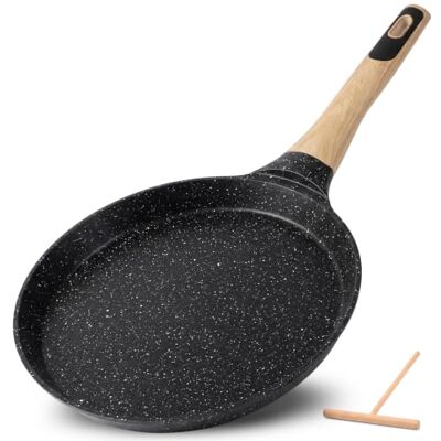 NutriChef Crepe Pfanne 23 cm Induktion Antihaft Schwarz – Pfannkuchenpfanne Marmorbeschichtet Aluminium mit Holzspatel für Pancake Crepes PFOA Frei Leicht Reinigung, Alle Herdarten NutriChef Crepe Pfanne 23 cm Induktion Antihaft Schwarz – Pfannkuchenpfanne Marmorbeschichtet Aluminium mit Holzspatel für Pancake Crepes PFOA Frei Leicht Reinigung, Alle Herdarten