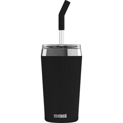 Sigg Isolierbecher Travel Mug Helia Peaceful Black Mit wiederverwendbarem Glastrinkhalm & Reinigungsbürste Auslaufsicher BPA-frei 18/8-Edelstahl Black 0,45L Sigg Isolierbecher Travel Mug Helia Peaceful Black Mit wiederverwendbarem Glastrinkhalm & Reinigungsbürste Auslaufsicher BPA-frei 18/8-Edelstahl Black 0,45L