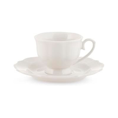 H&H Blanc Packung mit 6 Kaffeetassen mit Untertassen, aus New Bone China, elfenbeinfarben, elegant und robust, spülmaschinenfest, mikrowellengeeignet, edles Design H&H Blanc Packung mit 6 Kaffeetassen mit Untertassen, aus New Bone China, elfenbeinfarben, elegant und robust, spülmaschinenfest, mikrowellengeeignet, edles Design