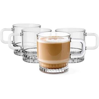 Glasmark KROSNO 1992 Kaffeebecher aus Glas 4er Set 240 ml Transparente Kaffeetassen mit Henkel Teegläser für Heißgetränke und Desserts Spülmaschinenfest Stella Glasmark KROSNO 1992 Kaffeebecher aus Glas 4er Set 240 ml Transparente Kaffeetassen mit Henkel Teegläser für Heißgetränke und Desserts Spülmaschinenfest Stella