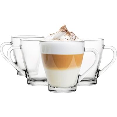 Glasmark KROSNO 1992 Gläser Set Kaffeegläser Mit Henkel Tasse 4 Stück 200 ml Kaffeetasse Trinkbecher Teetassen Becher Spülmaschinenfest, Durchsichtig Glasmark KROSNO 1992 Gläser Set Kaffeegläser Mit Henkel Tasse 4 Stück 200 ml Kaffeetasse Trinkbecher Teetassen Becher Spülmaschinenfest, Durchsichtig