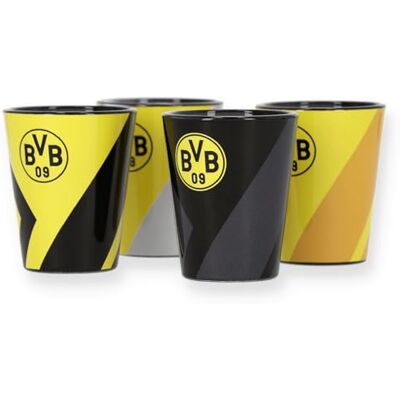 Dortmund BVB Schnapsglas 4er-Set, Borussia Fan-Merchandise, Verschiedene Designs mit BVB-Logo Dortmund BVB Schnapsglas 4er-Set, Borussia Fan-Merchandise, Verschiedene Designs mit BVB-Logo
