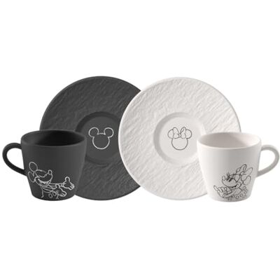 Villeroy & Boch Manufacture Rock – Mickey Mouse – Kaffeetasse mit Untertasse, 4-teilig, schwarz/weiß, spülmaschinenfest & mikrowellensicher, Schieferoptik mit Disney Mickey Mouse Dekor Villeroy & Boch Manufacture Rock – Mickey Mouse – Kaffeetasse mit Untertasse, 4-teilig, schwarz/weiß, spülmaschinenfest & mikrowellensicher, Schieferoptik mit Disney Mickey Mouse Dekor