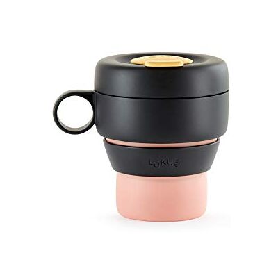 Lékué Mug To Go, Kaffeebecher, faltbar, wiederverwendbar, 100 prozent luftdicht, 350 ml, Polypropylen, Korallenrot Lékué Mug To Go, Kaffeebecher, faltbar, wiederverwendbar, 100 prozent luftdicht, 350 ml, Polypropylen, Korallenrot