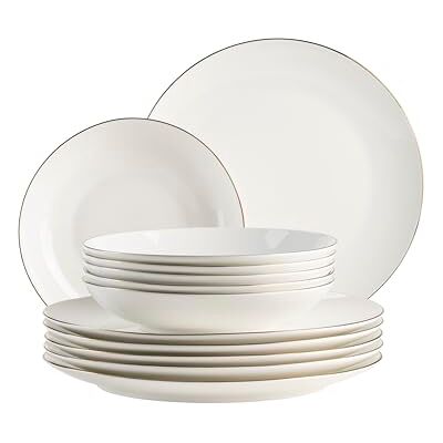 MÄSER Serie Felise, elegantes Speiseservice, Geschirr für 6 Personen, elegant, zeitlos, mit goldenem Rand, Porzellan, weiß MÄSER Serie Felise, elegantes Speiseservice, Geschirr für 6 Personen, elegant, zeitlos, mit goldenem Rand, Porzellan, weiß