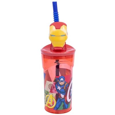 Stor Wiederverwendbarer Kinderbecher mit Strohhalm und Deckel mit 3D-Figur und Fassungsvermögen von 360 ml, Iron Man Avengers Stor Wiederverwendbarer Kinderbecher mit Strohhalm und Deckel mit 3D-Figur und Fassungsvermögen von 360 ml, Iron Man Avengers
