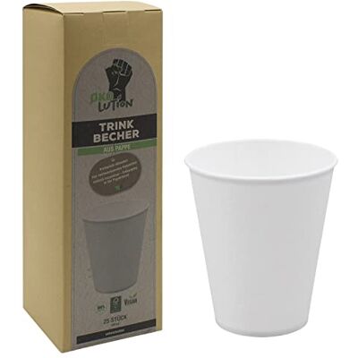 Ökolution Pappbecher weiß 25 Stück, ca. 250 ml Inhalt, für kalte und heiße Getränke, NEU: ohne Beschichtung aus Kunststoff oder Bio-Kunststoff, stabil, aus nachhaltigem FSC-Karton Ökolution Pappbecher weiß 25 Stück, ca. 250 ml Inhalt, für kalte und heiße Getränke, NEU: ohne Beschichtung aus Kunststoff oder Bio-Kunststoff, stabil, aus nachhaltigem FSC-Karton