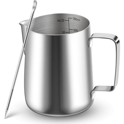 vonsera Milchkännchen, 350ml Milchkännchen Edelstahl mit Messung Mark, Barista Zubehör, Milchkanne für Cappuccino, Espresso, Latte Art, Kaffeeliebhabe, Silber, 12 FL.oz vonsera Milchkännchen, 350ml Milchkännchen Edelstahl mit Messung Mark, Barista Zubehör, Milchkanne für Cappuccino, Espresso, Latte Art, Kaffeeliebhabe, Silber, 12 FL.oz