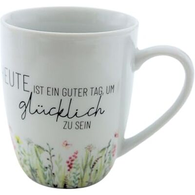 Dekohelden24 Kaffeebecher/Tasse aus Porzellan, Motiv: Wiese, Heute ist ein guter Tag, um glücklich zu sein, Größe H/Ø: 10 x 8 cm, Fassungsvermögen 250 ml, Spülmaschinengeeignet. Dekohelden24 Kaffeebecher/Tasse aus Porzellan, Motiv: Wiese, Heute ist ein guter Tag, um glücklich zu sein, Größe H/Ø: 10 x 8 cm, Fassungsvermögen 250 ml, Spülmaschinengeeignet.