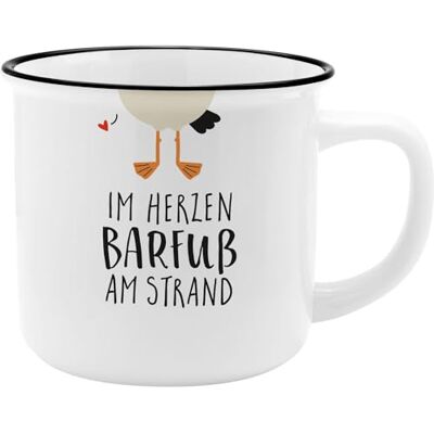 GRUSS & CO Becher mit Motiv "Strand" New Bone China Porzellan, Emaille-Optik, 35 cl Lustiges Geschenk, Frühstück 73918 GRUSS & CO Becher mit Motiv "Strand" New Bone China Porzellan, Emaille-Optik, 35 cl Lustiges Geschenk, Frühstück 73918