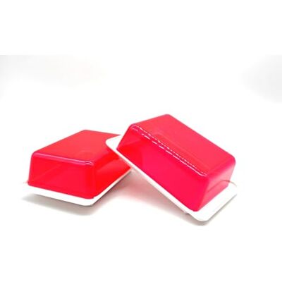 Kimmel 2 Stück Butterdose Kühlschrankbutterdose Butterglocke Butterschale mit Deckel, Mehrweggeschirr, aus Kunststoff, Deckel rot-glasklar Kimmel 2 Stück Butterdose Kühlschrankbutterdose Butterglocke Butterschale mit Deckel, Mehrweggeschirr, aus Kunststoff, Deckel rot-glasklar