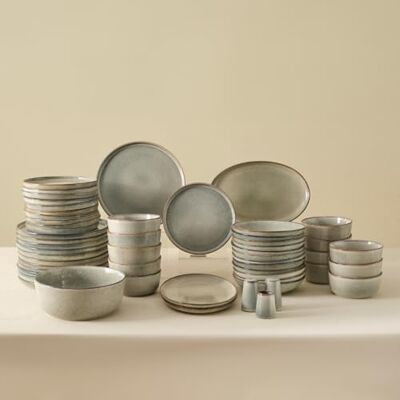 KARACA Tafelservice Earth Collection Skal 55 teilig für 12 Personen Grau, Modernes Geschirrset aus Steinzeug, Spülmaschinengeeignetes Teller Set, Reaktivglasur Essteller KARACA Tafelservice Earth Collection Skal 55 teilig für 12 Personen Grau, Modernes Geschirrset aus Steinzeug, Spülmaschinengeeignetes Teller Set, Reaktivglasur Essteller