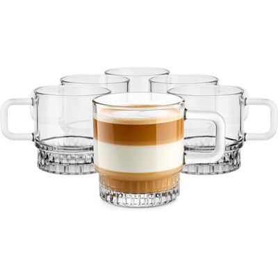Glasmark KROSNO 1992 Kaffeebecher aus Glas 6er Set 240 ml Transparente Kaffeetassen mit Henkel Teegläser für Heißgetränke und Desserts Spülmaschinenfest Stella Glasmark KROSNO 1992 Kaffeebecher aus Glas 6er Set 240 ml Transparente Kaffeetassen mit Henkel Teegläser für Heißgetränke und Desserts Spülmaschinenfest Stella