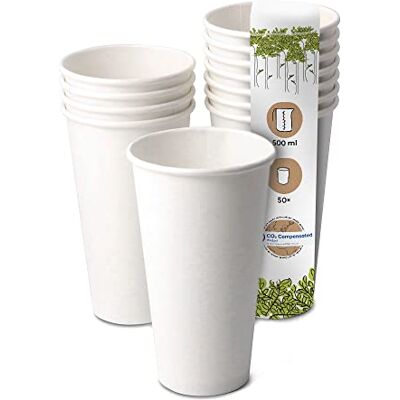 GREENBOX 50 Stück weiße Pappbecher 500 ml / 20 oz Ø 90 mm umweltfreundlich, recycelbar & schlicht Kaffeebecher to go, Weiß GREENBOX 50 Stück weiße Pappbecher 500 ml / 20 oz Ø 90 mm umweltfreundlich, recycelbar & schlicht Kaffeebecher to go, Weiß