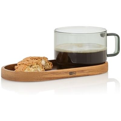 AdHoc TK84 Impact Kaffeeglas 300 ml mit Untersetzer aus Akazienholz, mundgeblasenes Borosilikatglas, hitzebeständig & geschmacksneutral, elegantes Design-Unikat für Kaffee & Tee AdHoc TK84 Impact Kaffeeglas 300 ml mit Untersetzer aus Akazienholz, mundgeblasenes Borosilikatglas, hitzebeständig & geschmacksneutral, elegantes Design-Unikat für Kaffee & Tee