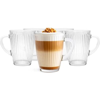 Glasmark KROSNO 1992 Trinkgläser Gläser für Kaffee, Tee, Wasser, Säfte und Drinks 6er Set 350 ml Glasbecher mit Henkel transparent, geriffelt Wassergläser für Zuhause und Gastronomie Glasmark KROSNO 1992 Trinkgläser Gläser für Kaffee, Tee, Wasser, Säfte und Drinks 6er Set 350 ml Glasbecher mit Henkel transparent, geriffelt Wassergläser für Zuhause und Gastronomie