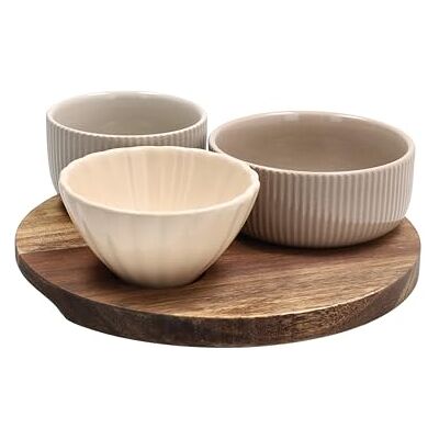 Tognana , Set 3 Schalen + rundes Tablett 20 cm Plume, Stoneware, Mehrfarbig Tognana , Set 3 Schalen + rundes Tablett 20 cm Plume, Stoneware, Mehrfarbig