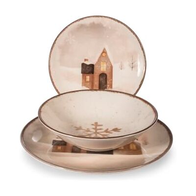 H&H 18-teiliges Weihnachtsgeschirr-Set, Zimtbraun, Steingut H&H 18-teiliges Weihnachtsgeschirr-Set, Zimtbraun, Steingut