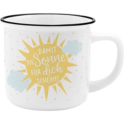 GRUSS & CO Becher Motiv "Sonne" New Bone China Porzellan, Emaille-Optik, 35 cl Geschenk, Sprüchetasse 47892, 1 Stück (1er Pack) GRUSS & CO Becher Motiv "Sonne" New Bone China Porzellan, Emaille-Optik, 35 cl Geschenk, Sprüchetasse 47892, 1 Stück (1er Pack)