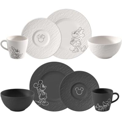 Villeroy & Boch Manufacture Rock – Mickey Mouse – Frühstücks-Set, 8-teilig, schwarz/weiß, spülmaschinenfest & mikrowellensicher, Schieferoptik mit Disney Mickey Mouse Kreidedekor, Premium Porzellan Villeroy & Boch Manufacture Rock – Mickey Mouse – Frühstücks-Set, 8-teilig, schwarz/weiß, spülmaschinenfest & mikrowellensicher, Schieferoptik mit Disney Mickey Mouse Kreidedekor, Premium Porzellan