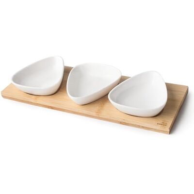 LACOR 61241 Snacktablett aus Bambus, Snacktablett aus 100% Bambus und Porzellan, 3 Fächer, Spülmaschinenfest, Ideal zum Servieren von Snacks, Fassungsvermögen jeder Schüssel: 90 ml LACOR 61241 Snacktablett aus Bambus, Snacktablett aus 100% Bambus und Porzellan, 3 Fächer, Spülmaschinenfest, Ideal zum Servieren von Snacks, Fassungsvermögen jeder Schüssel: 90 ml