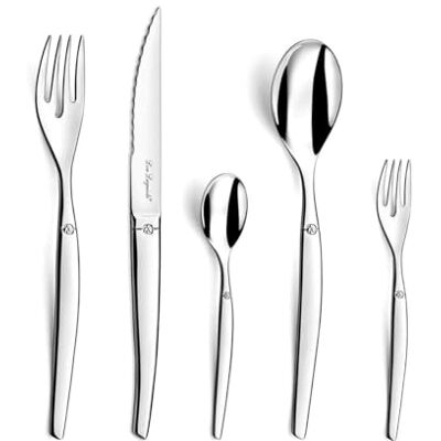 Lou Laguiole JET Besteck Set 6 Personen 30-teilig Spülmaschinenfest Tafelbesteck 4 Personen mit mikroverzahnter Klinge Edelstahl glänzend 18/0 Edelstahl Lou Laguiole JET Besteck Set 6 Personen 30-teilig Spülmaschinenfest Tafelbesteck 4 Personen mit mikroverzahnter Klinge Edelstahl glänzend 18/0 Edelstahl