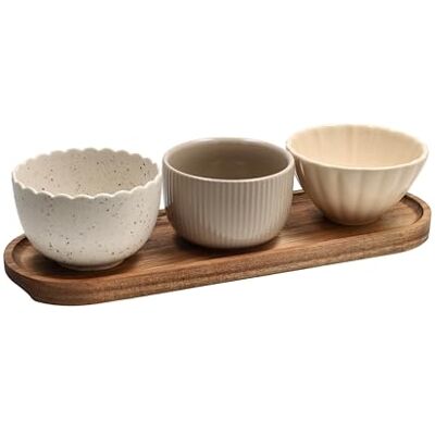 Tognana , Set 3 Schalen + ovales Tablett 28,5 x 9 cm Plume, Stoneware, Mehrfarbig Tognana , Set 3 Schalen + ovales Tablett 28,5 x 9 cm Plume, Stoneware, Mehrfarbig