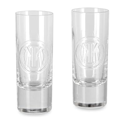 Inter Linea Cucina, Set mit zwei Shotgläsern, transparentes Glas mit geprägtem Logo, offizielles Produkt Inter Linea Cucina, Set mit zwei Shotgläsern, transparentes Glas mit geprägtem Logo, offizielles Produkt