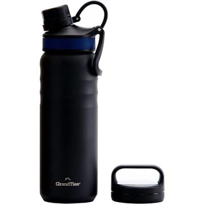 GRANDTIES 709ml Reise Wasserflasche Wide Mouth Vakuum Isolierte Wasserflasche mit Zwei Stil Deckeln, kälteste Wasserflasche für Männer, Hydroflaschen für Frauen Mitternachtsschwarz GRANDTIES 709ml Reise Wasserflasche Wide Mouth Vakuum Isolierte Wasserflasche mit Zwei Stil Deckeln, kälteste Wasserflasche für Männer, Hydroflaschen für Frauen Mitternachtsschwarz