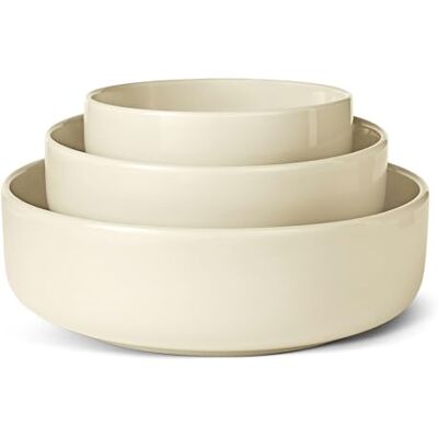Amazon Basics Glasierte Steingut-Servierschalen, 3-Teiliges Set, Spülmaschinenfest, Elfenbeinfarben Amazon Basics Glasierte Steingut-Servierschalen, 3-Teiliges Set, Spülmaschinenfest, Elfenbeinfarben