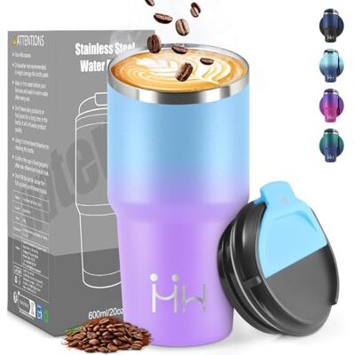 HoneyHolly Thermobecher 600 ml, Wiederverwendbar, Edelstahl Kaffeebecher-to-go Thermo, Auslaufsicher, Doppelwandiger Trinkbecher, Isolierbecher, Travel Mug für Heißen Kaffee, Tee und Kalte Getränke HoneyHolly Thermobecher 600 ml, Wiederverwendbar, Edelstahl Kaffeebecher-to-go Thermo, Auslaufsicher, Doppelwandiger Trinkbecher, Isolierbecher, Travel Mug für Heißen Kaffee, Tee und Kalte Getränke