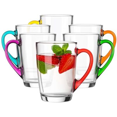 Glasmark KROSNO 1992 Tasse Set 6 Stück Kaffeetasse mit buntem Henkel Kaffeegläser 300 ml Glas Transparent Glasmark KROSNO 1992 Tasse Set 6 Stück Kaffeetasse mit buntem Henkel Kaffeegläser 300 ml Glas Transparent