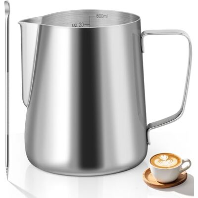 vonsera Milchkännchen, 600ml Milchkännchen Edelstahl mit Messung Mark, Milchkanne für Cappuccino, Espresso, Latte Art, Kaffeeliebhabe, 20 FL.oz vonsera Milchkännchen, 600ml Milchkännchen Edelstahl mit Messung Mark, Milchkanne für Cappuccino, Espresso, Latte Art, Kaffeeliebhabe, 20 FL.oz
