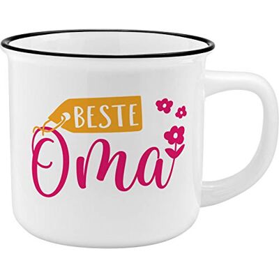 GRUSS & CO Becher Motiv "Oma" New Bone China Porzellan, Emaille-Optik, 35 cl Geschenk Oma 45766, 1 Stück (1er Pack) GRUSS & CO Becher Motiv "Oma" New Bone China Porzellan, Emaille-Optik, 35 cl Geschenk Oma 45766, 1 Stück (1er Pack)