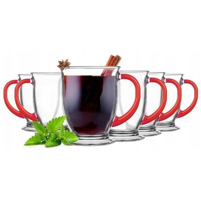 Glasmark KROSNO 1992 Kubas Kaffeegläser-Set 6-teilig mit Rotem Griff Cappuccino Eiskaffee Gläser Becher Spülmaschinenfest 6x400 ml Glasmark KROSNO 1992 Kubas Kaffeegläser-Set 6-teilig mit Rotem Griff Cappuccino Eiskaffee Gläser Becher Spülmaschinenfest 6x400 ml