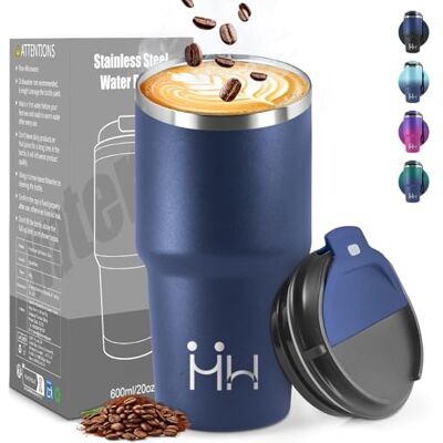 HoneyHolly Thermobecher 600 ml, Wiederverwendbar, Edelstahl Kaffeebecher-to-go Thermo, Auslaufsicher, Doppelwandiger Trinkbecher, Isolierbecher, Travel Mug für Heißen Kaffee, Tee und Kalte Getränke HoneyHolly Thermobecher 600 ml, Wiederverwendbar, Edelstahl Kaffeebecher-to-go Thermo, Auslaufsicher, Doppelwandiger Trinkbecher, Isolierbecher, Travel Mug für Heißen Kaffee, Tee und Kalte Getränke