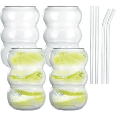 ASelected 4er Set Bubble Gläs 550 ML eiskaffee gläser mit 4x Glashalm 1x Reinigungsbürstchen Eiskaffee Gläser Trinkgläser Wellenform inkl für Eiskaffee Saft Bier Getränk ASelected 4er Set Bubble Gläs 550 ML eiskaffee gläser mit 4x Glashalm 1x Reinigungsbürstchen Eiskaffee Gläser Trinkgläser Wellenform inkl für Eiskaffee Saft Bier Getränk