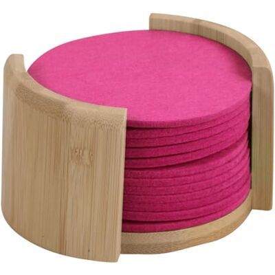 Kesper Untersetzer 12er-Set mit Halter, Material: Filz pink, Halter aus FSC®-zertifiziertem Bambus (FSC® C014021), Ø 10 cm, Stärke 0,4 cm 58750 Kesper Untersetzer 12er-Set mit Halter, Material: Filz pink, Halter aus FSC®-zertifiziertem Bambus (FSC® C014021), Ø 10 cm, Stärke 0,4 cm 58750