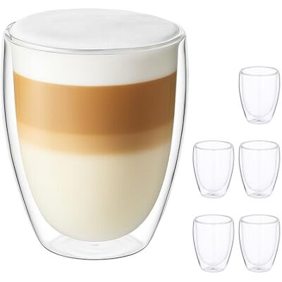 Relaxdays Latte Macchiato Gläser, 6er Set, doppelwandiges Glas, 350 ml, spülmaschinenfest, Kaffeegläser, transparent Relaxdays Latte Macchiato Gläser, 6er Set, doppelwandiges Glas, 350 ml, spülmaschinenfest, Kaffeegläser, transparent