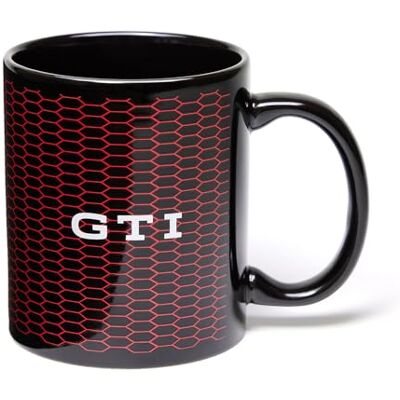 Volkswagen 3A5069601A Tasse Becher 300ml Kaffeetasse, Keramik, schwarz, mit GTI Schriftzug und rotem Wabenmuster Volkswagen 3A5069601A Tasse Becher 300ml Kaffeetasse, Keramik, schwarz, mit GTI Schriftzug und rotem Wabenmuster
