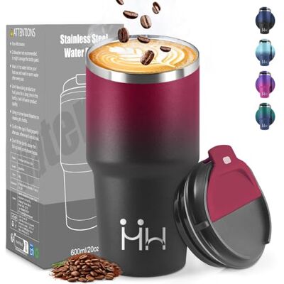 HoneyHolly Thermobecher 600 ml, Wiederverwendbar, Edelstahl Kaffeebecher-to-go Thermo, Auslaufsicher, Doppelwandiger Trinkbecher, Isolierbecher, Travel Mug für Heißen Kaffee, Tee und Kalte Getränke HoneyHolly Thermobecher 600 ml, Wiederverwendbar, Edelstahl Kaffeebecher-to-go Thermo, Auslaufsicher, Doppelwandiger Trinkbecher, Isolierbecher, Travel Mug für Heißen Kaffee, Tee und Kalte Getränke