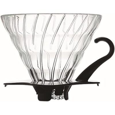 HARIO VDG-02B V60 Kaffeefilterhalter Glas- Größe 02/1-4 Tassen mit schwarzem Kunststoffgriff, Schwarz HARIO VDG-02B V60 Kaffeefilterhalter Glas- Größe 02/1-4 Tassen mit schwarzem Kunststoffgriff, Schwarz