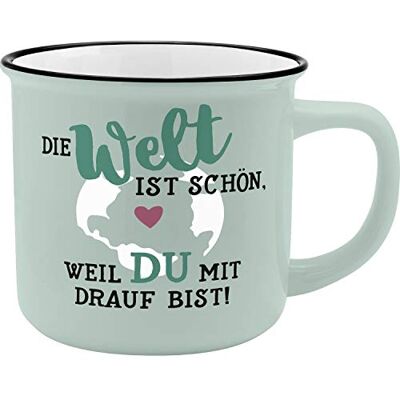 GRUSS & CO Becher Motiv "Welt" New Bone China Porzellan, Emaille-Optik, 35 cl Tasse mit Spruch 45775, 1 Stück (1er Pack) GRUSS & CO Becher Motiv "Welt" New Bone China Porzellan, Emaille-Optik, 35 cl Tasse mit Spruch 45775, 1 Stück (1er Pack)