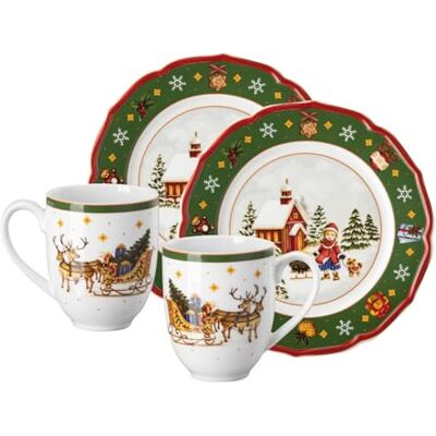 Hutschenreuther grünes Happy Wintertime Christmas Set, Porzellan, Weihnachtsdekoration, Mehrfarbig, 4-teiliges Set mit 2 Weihnachtstassen und 2 Tellern, mikrowellen- und spülmaschinenfest Hutschenreuther grünes Happy Wintertime Christmas Set, Porzellan, Weihnachtsdekoration, Mehrfarbig, 4-teiliges Set mit 2 Weihnachtstassen und 2 Tellern, mikrowellen- und spülmaschinenfest