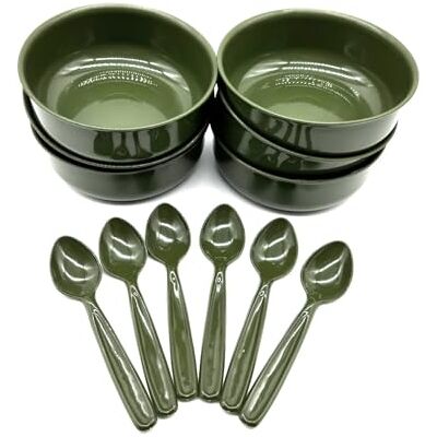 Kimmel 6 Stück Suppenschüssel Teller 750 ml + 6 Löffel im Set Suppenschalen, Suppenteller, Picknickgeschirr, aus Kunststoff, Mehrweggeschirr, Farbe oliv Kimmel 6 Stück Suppenschüssel Teller 750 ml + 6 Löffel im Set Suppenschalen, Suppenteller, Picknickgeschirr, aus Kunststoff, Mehrweggeschirr, Farbe oliv