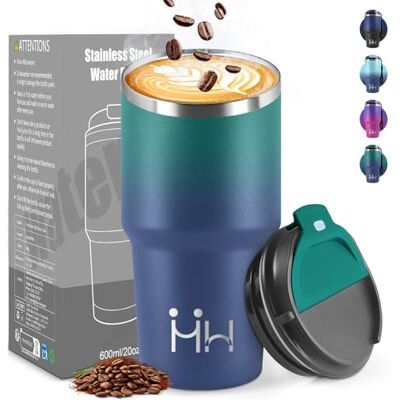 HoneyHolly Thermobecher 600 ml, Wiederverwendbar, Edelstahl Kaffeebecher-to-go Thermo, Auslaufsicher, Doppelwandiger Trinkbecher, Isolierbecher, Travel Mug für Heißen Kaffee, Tee und Kalte Getränke HoneyHolly Thermobecher 600 ml, Wiederverwendbar, Edelstahl Kaffeebecher-to-go Thermo, Auslaufsicher, Doppelwandiger Trinkbecher, Isolierbecher, Travel Mug für Heißen Kaffee, Tee und Kalte Getränke